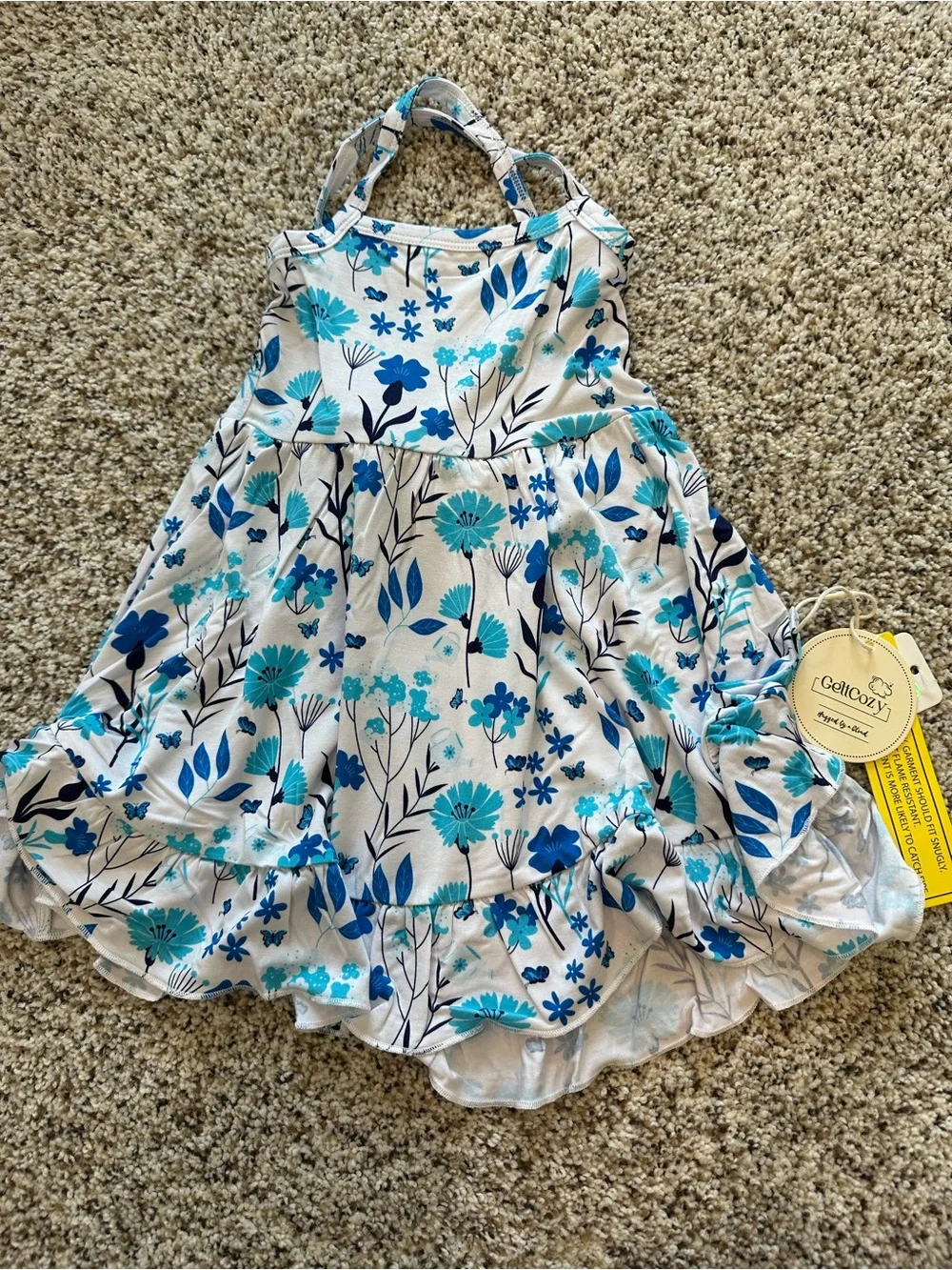 Bamboo Blue & White Floral Dress for Girls